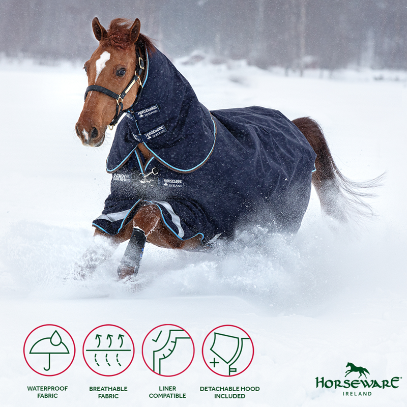 Horseware Rambo Duo Turnout Rug Bundle - Navy/Sky Blue/Brown-4